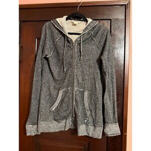 RuffHewn Womens Gray Marl Cotton Full Zip Hoodie Raw Edge Seams Large